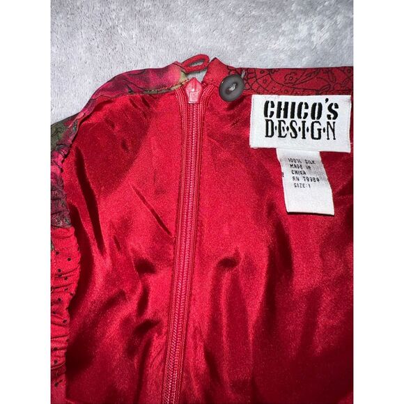 Chicos Red Midi Mermaid Tiered Silk Skirt sz 1 - Picture 6 of 8